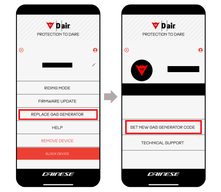 D-air App ガスジェネレーター設定
